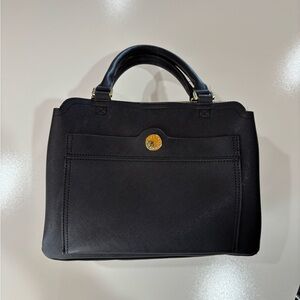 Steve Madden Black Saffiano Top-Handle Satchel with Gold Accent